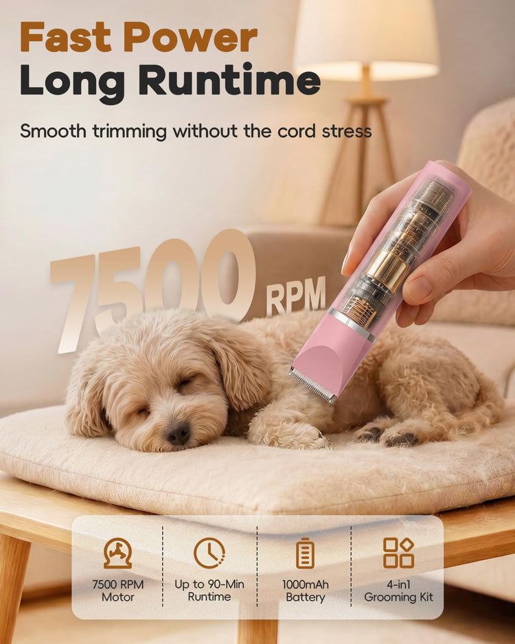 Veeconn Dog Clippers Grooming Kit Hair Clipper-Low Noise Paw Trimmer- Rechargeable - Cordless Quiet Nail Grinder Shaver for Cats and Other Pets