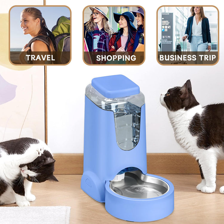 Automatic Cat Feeder and Water Dispenser with Stainless Steel Bowl Dog Gravity Food Feeder and Waterer for Small Medium Pets Puppy Kitten 1 Gallon x 2