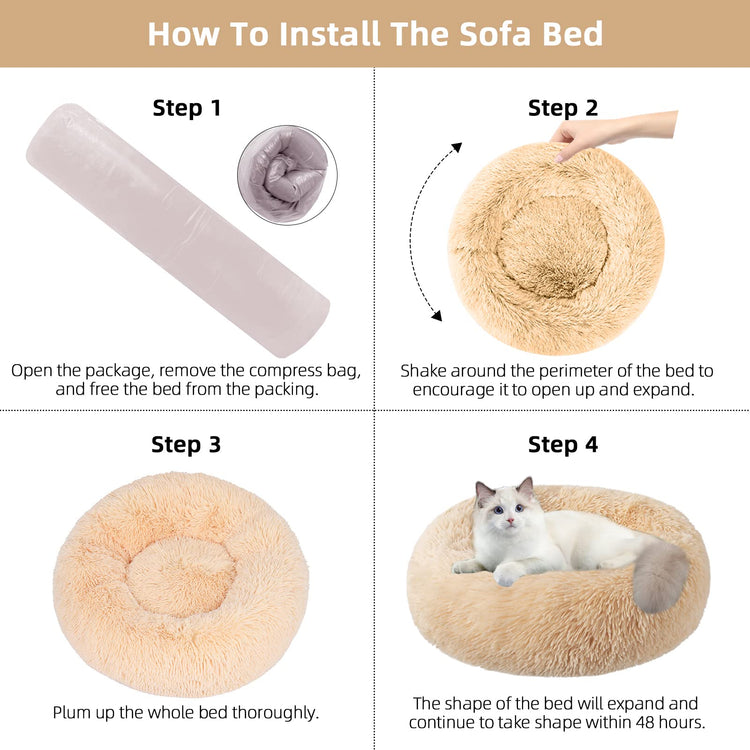 Dog Bed for Small Medium Large Dogs Cats, 20 inch Calming Washable-Round Cozy Soft Pet Bed for Puppy and Kitten with Slip-Resistant Bottom