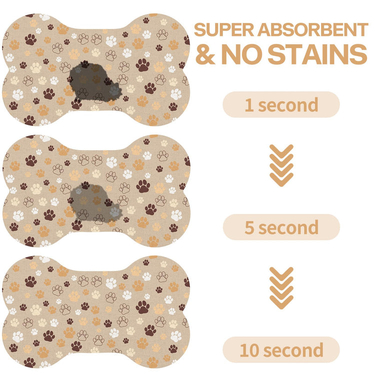 Pet Dog Cat Food Mat, Absorbent Bone Shaped Dog Bowl Mats for Food and Water, Non Slip Cute Dogs Cat Placemats Feeding Mat with Rubber for Floors Indoor Puppy Pet Accessories Supplies 12"x20" Khaki