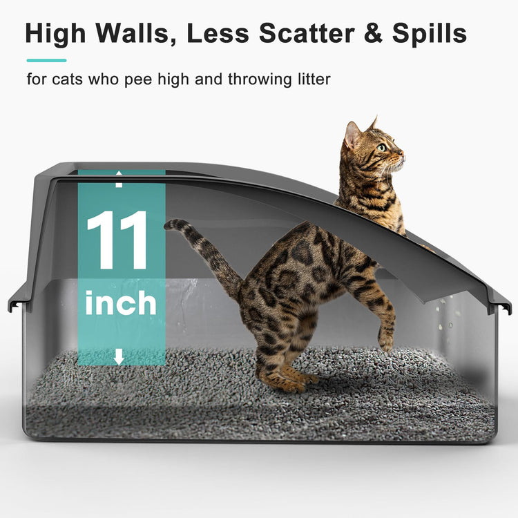 2 Pack Stainless Steel Litter Box for Kitty | Metal Kitty Litter Box with Lid High Sided for Small Cats or Injured Cats, Bunny Litter Boxes, Low Entry, Odor-Free, Non-Stick,Includes Scoop