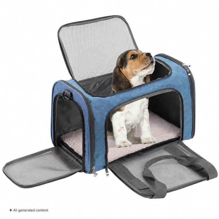 Mr. Pen- Pet Carrier, 17.5" x 11.2" x 11.5", Medium Size, Gray, Portable Travel Carrier for Small Pets, Cats & Small Dogs, Breathable Mesh, Safety Inner Leash, Side Pocket & Padded Shoulder Strap