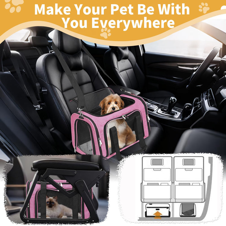 Soft-Sided Cat/Dog/Pet Carrier, Collapsible Pets Travel Carriers for Big Cats/Small Dogs with Shoulder Strap & Removable Mat, Mesh Puppy Carry Bag, Up to 16 Lbs, TSA Airline Approved(Black)