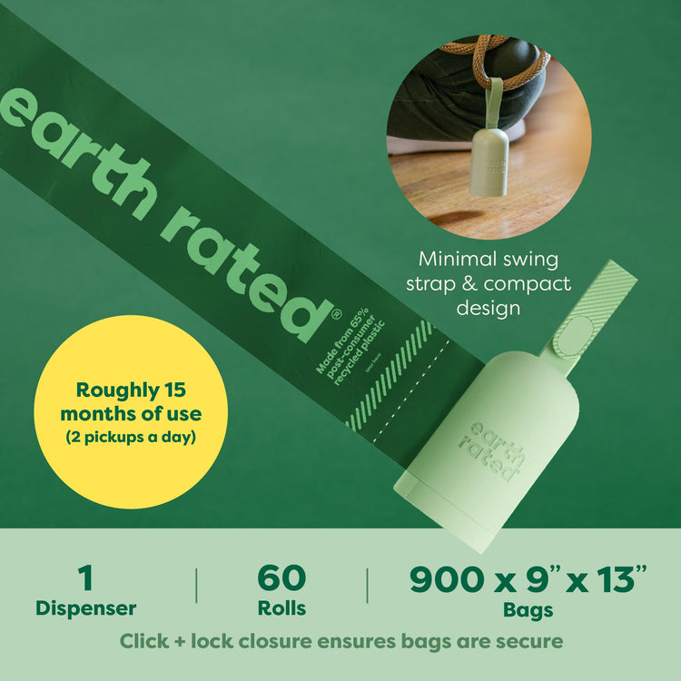 Earth Rated Dog Poop Bag Holder, Durable and Guaranteed Leakproof, Unscented, Dispenser with Starter Roll