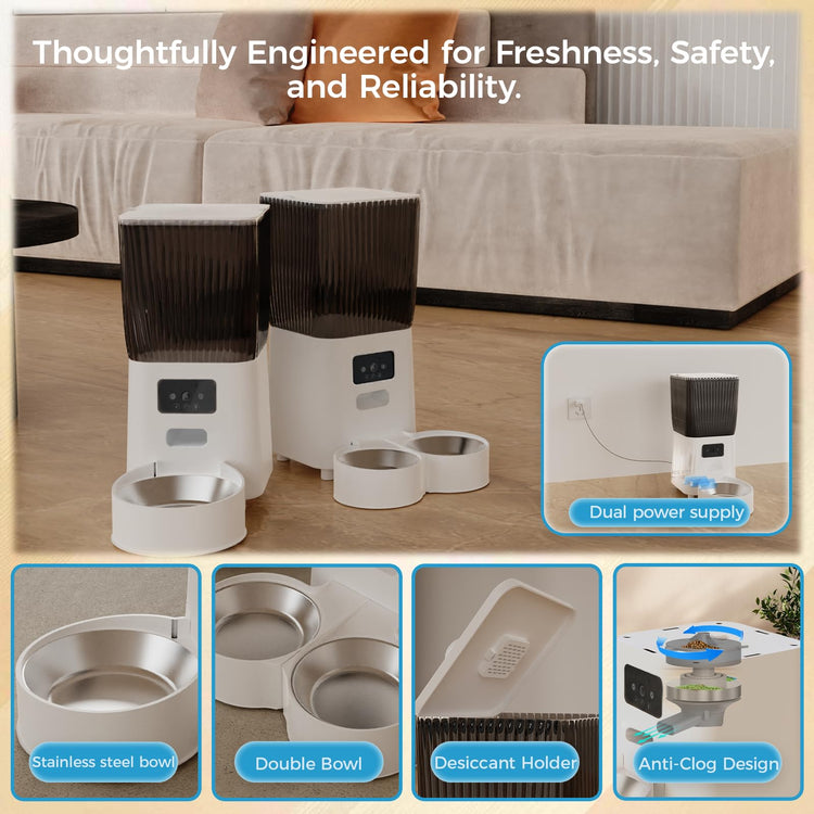 Automatic Cat Feeder with Camera, 5L Smart Dog Food Dispenser with App Control, 1080P Night Vision, Two-Way Audio. 22 Cups Large Hopper, Motion Detection, Timer (5L Single Bowl)