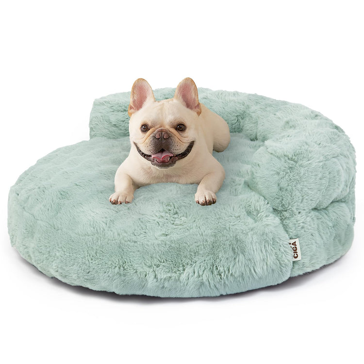 EHEYCIGA Soft Cat Couch Bed for Indoor Cats, Fluffy Small Dog Bed with Removable Washable Cover, Bolster Pet Sofa, Waterproof and Non-Slip, 23" x 23"x 7", Cream
