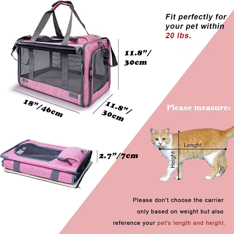 GAPZER Pet Carrier for Large Cats, Soft-Sided Cat Carrier for Medium Big Cats and Puppy up to 20lbs, Washable Dog Carrier Privacy Protection for Home Outdoor Travel