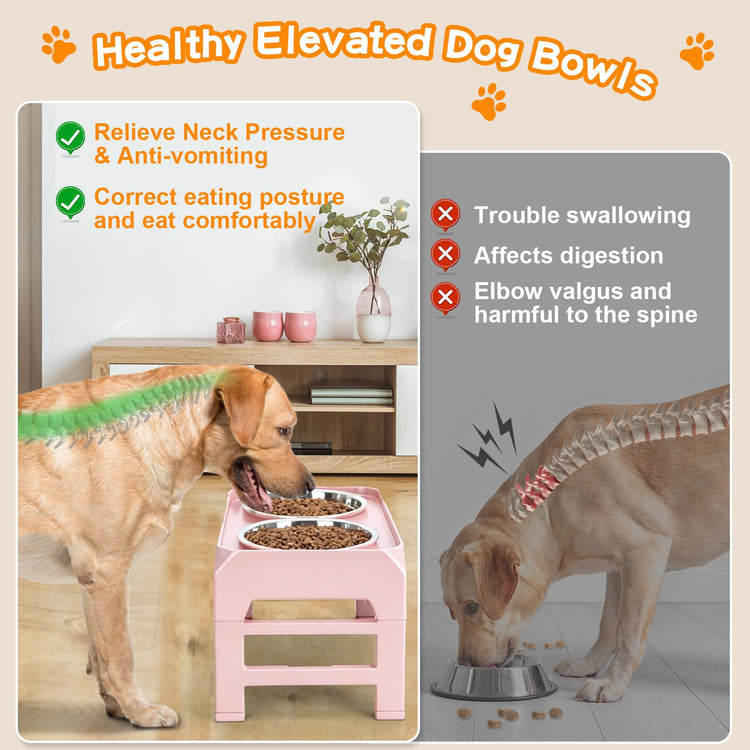 COMESOON Elevated Dog Bowls, 4 Height Adjustable Raised Bowl Stand with 2 Thick 50oz Stainless Steel Food Bowls Non-Slip Feeder Adjusts to 3.7'', 9.2'', 10.75'', 12.36'' Black, (DB-W01)