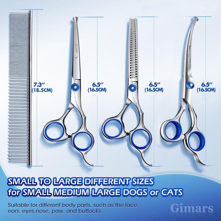 Gimars Titanium Coated Professional 6 in 1 4CR Stainless Steel Dog Grooming Scissors with Safety Round Tip, Heavy Duty Pet Grooming Scissor for Dogs, Cats and Other Animals
