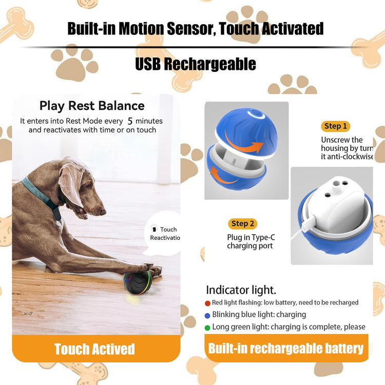 Valentines Day Gifts 2025 New Electric Dog Ball Toy,Electric Ball Dog Toy for Cat,360° Smart Automatic Interactive Rolling Dog Ball, Smart Interactive Pet Toy Ball,Automatic Dog Toy