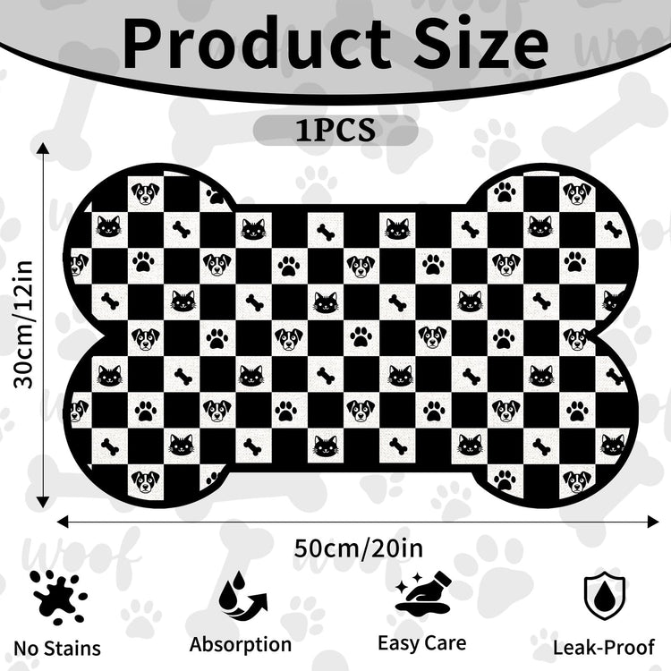 Pet Dog Cat Food Mat, Absorbent Bone Shaped Dog Bowl Mats for Food and Water, Non Slip Cute Dogs Cat Placemats Feeding Mat with Rubber for Floors Indoor Puppy Pet Accessories Supplies 12"x20" Khaki