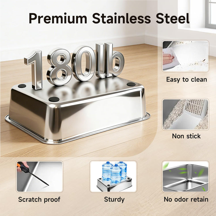 Extra Large Stainless Steel Litter Box with Lid, High Sided Enclosed Metal Cat Litter Pan, Dog Proof Front Entry Top Exit, Odor Control Easy Clean Leak Proof, Includes Scoop & Step, Black