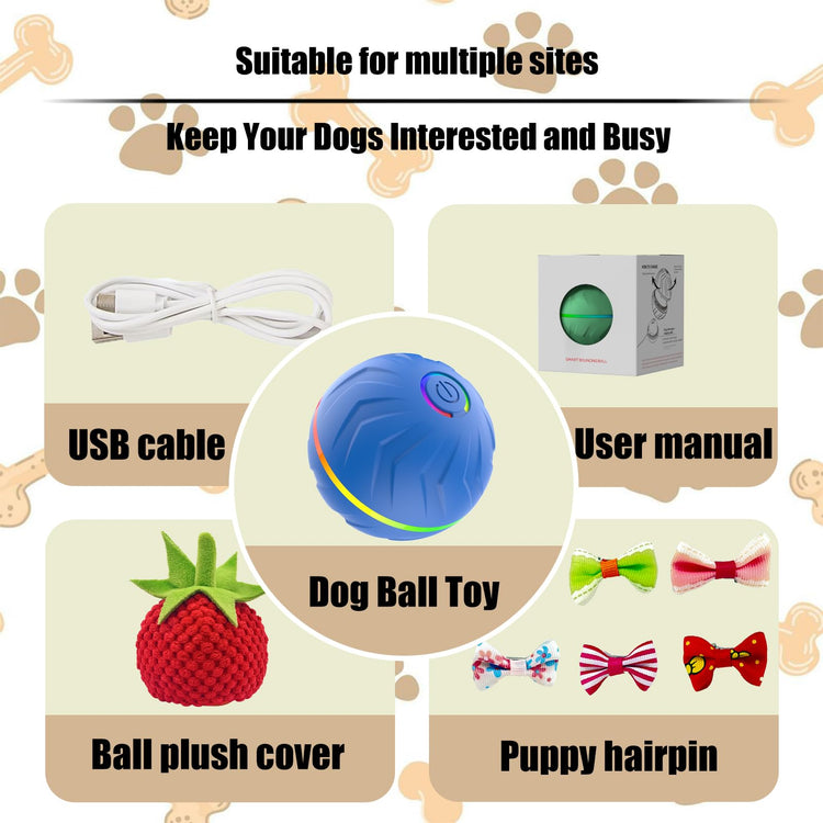 Valentines Day Gifts 2025 New Electric Dog Ball Toy,Electric Ball Dog Toy for Cat,360° Smart Automatic Interactive Rolling Dog Ball, Smart Interactive Pet Toy Ball,Automatic Dog Toy