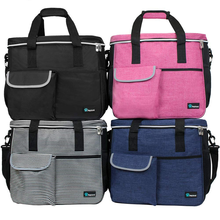 PetAmi Dog Travel Bag Organizer, Pet Travel Kit with 2 Food Containers & 2 Collapsible Dog Bowls, Pet Supplies Tote with Luggage Sleeve, Weekend Road Trip Camping Essentials, Dark Gray, Medium