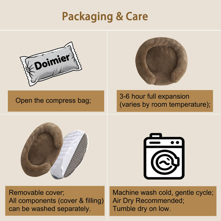 Orthopedic Dog Bed with Egg-Crate Base, Calming Dog & Cat Beds Long Plush with Raised Edges, Spine Friendly Pet Sleeping Mat for Small Medium Dogs, Machine Washable (Oval, Beige 26"x20")