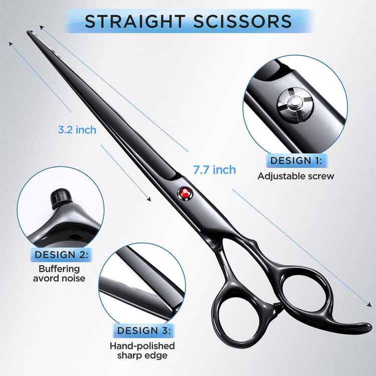 Gimars Titanium Coated Professional 6 in 1 4CR Stainless Steel Dog Grooming Scissors with Safety Round Tip, Heavy Duty Pet Grooming Scissor for Dogs, Cats and Other Animals