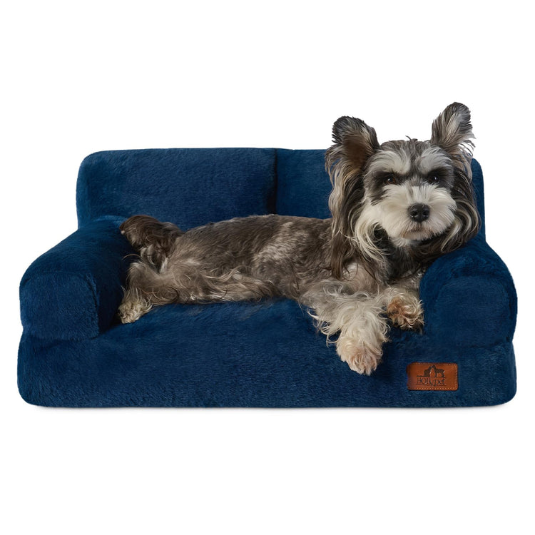 Hollypet Fluffy Dog Cat Bed Pet Couch Beds Plush Soft Warming Machine Washable Puppy Bed with Non-Slip Bottom for Cats and Small Medium Dogs up to 25 lbs, Gray, 24" L x 18" W x 10" Th