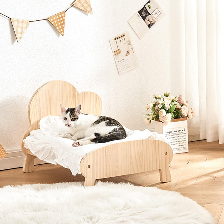 Dog Bed Cute Solid Pine Wood Frame Lifted Pet Bed, Curved All-Season Couch Dog Kennel Elevated, Waterproof Small/Medium Size Pet Gear Cot Furniture (Color : 2-with Bedding, Size : S-54 * 46 * (Wi
