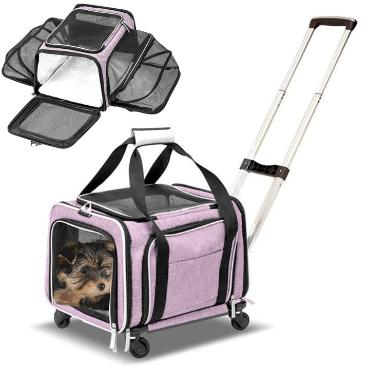 RUFF LIFE 101 Airline Approved Expandable Premium Pet Carrier on Wheels- Two Sided Rolling Carrier- Designed for Dogs & Cats- Extra Spacious Soft Lined Carrier! (Black) (RL-PET-CARRIER-WHEELS)