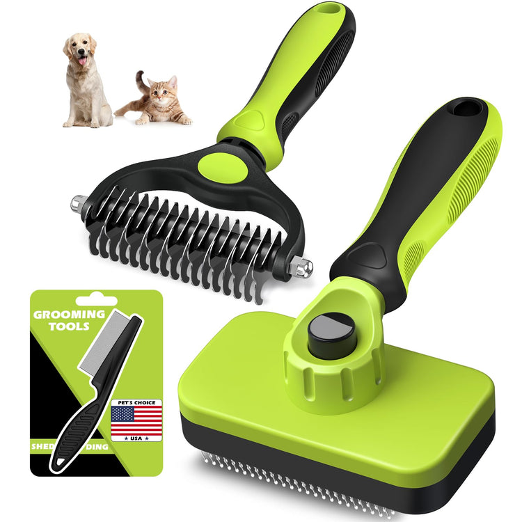Augwind 7 in 1 Pet Grooming Kit - Dog&Cat Comb, Deshedding Brush, Nail Clipper with File, Bath Brush - Premium Pet Supplies (Blue)