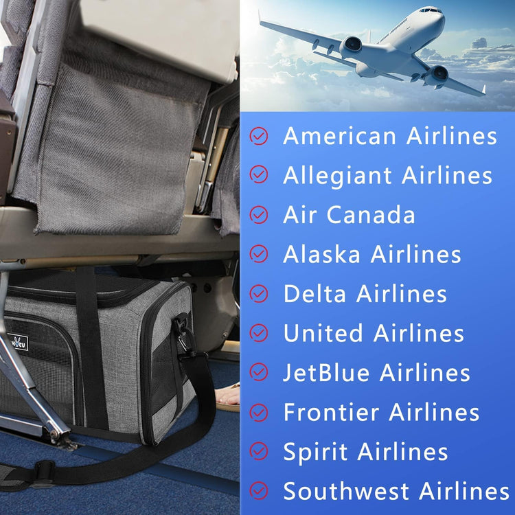 Wakytu Airline Approved Pet Carrier, TSA Approved Soft Sided Travel Bag for Small Dogs and Cats, 5 Mesh Windows & Padded Shoulder Strap for Plane Underseat, 17.7"x11"x8.3"