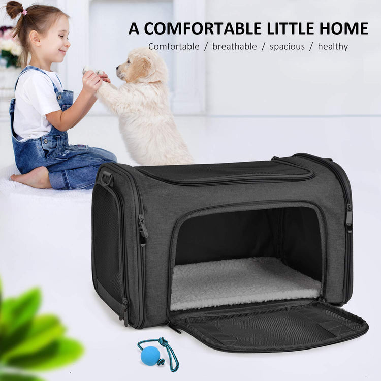 Henkelion Cat Carriers Dog Carrier Pet Carrier For Small / Medium Cats Dogs Puppies (Up To 15lbs), TSA Airline Approved Small Dog Carrier Soft Sided, Collapsible Waterproof Travel Puppy Carrier - Grey