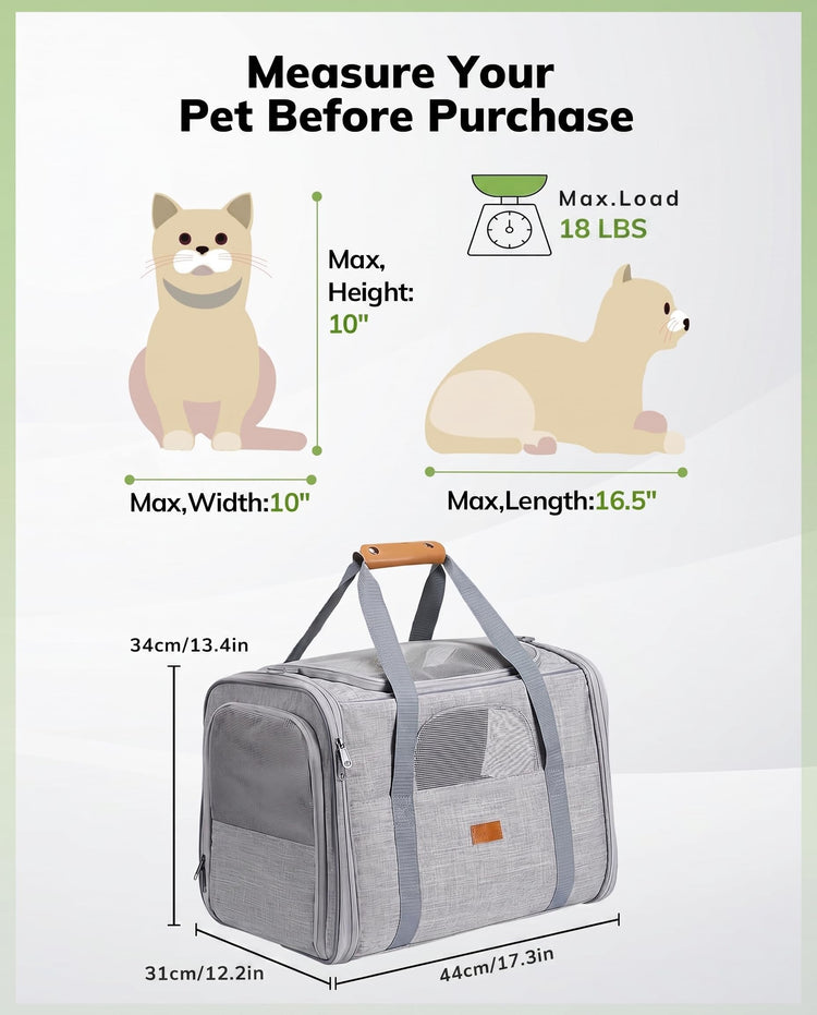 Morpilot Pet Carrier for Large Cats, Puppies & Small Dogs Up to 25lbs, Escape-Proof with Locking Zippers, Dual-Sided Cushion, Safety Buckle for Car & Vet Travel, Includes Foldable Bowl (Dark Gray)