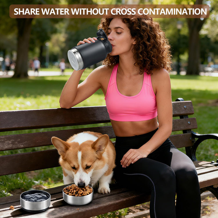 Cibaabo Insulated Dog Water Bottle with 2 Bowls, 32oz Travel Stainless Steel Double Wall Thermos, Portable Pet Dispenser, Gifts for Puppy Small Medium Dogs Walking Hiking and Camping