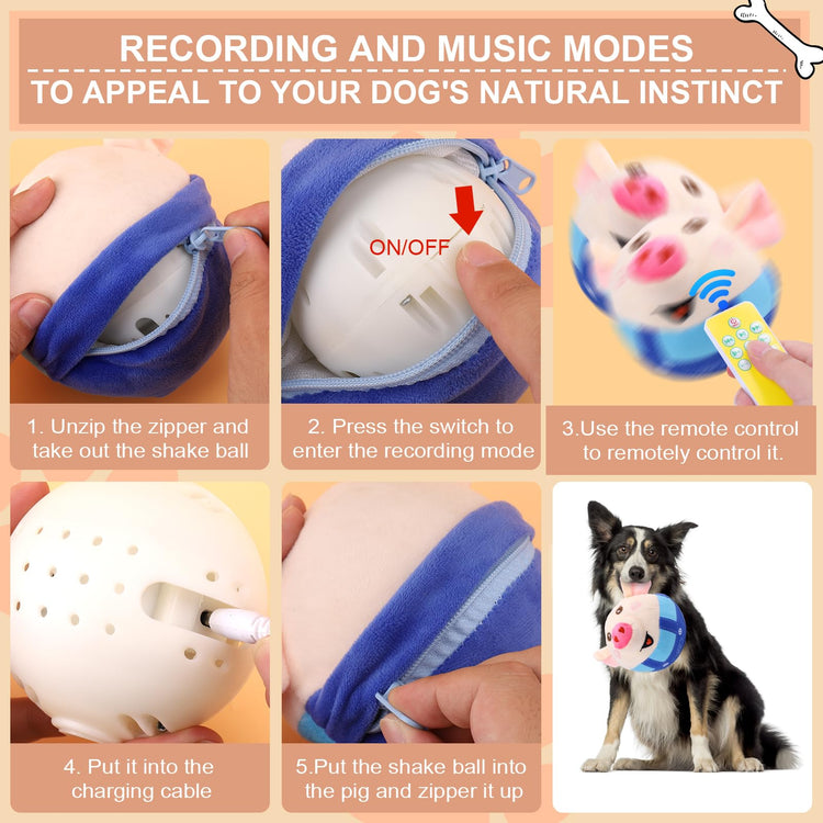 BABORUI Interactive Dog Toys Pig, Jumping Squeaky Dog Toys with Recording and Music Modes, Rechargeable Moving Dog Chew Toys for Small/Medium/Large Dogs to Keep Them Busy(Blue Pig)