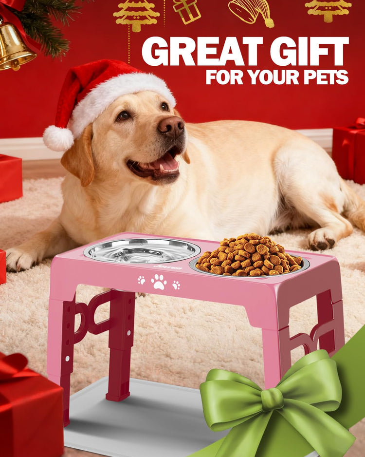Jovrun Elevated Dog Bowls for Medium Large Size Dogs, Non-Slip Dog Feeder with 1*Stainless Steel Dishes & 1*Slow Feeder Bowl, 5 Heights Adjustable Raised Bowls to 3.15″-8.66″-9.84″-11.02″-12.2″