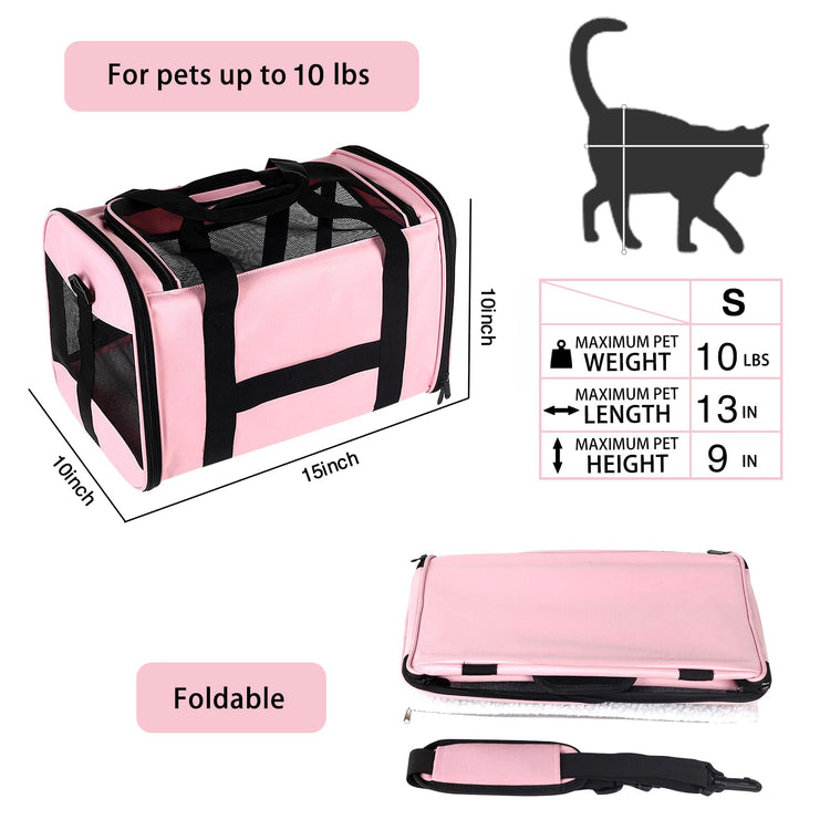 Cat Dog Carriers Soft-Sided Pet Carrier Large Cats for Medium Big Cat Small Dog Puppy up to 16lbs TSA Airline Approved Animal Collapsible Cat Carrier Carriers Travel Carrier Cat Bag (17x11x11)