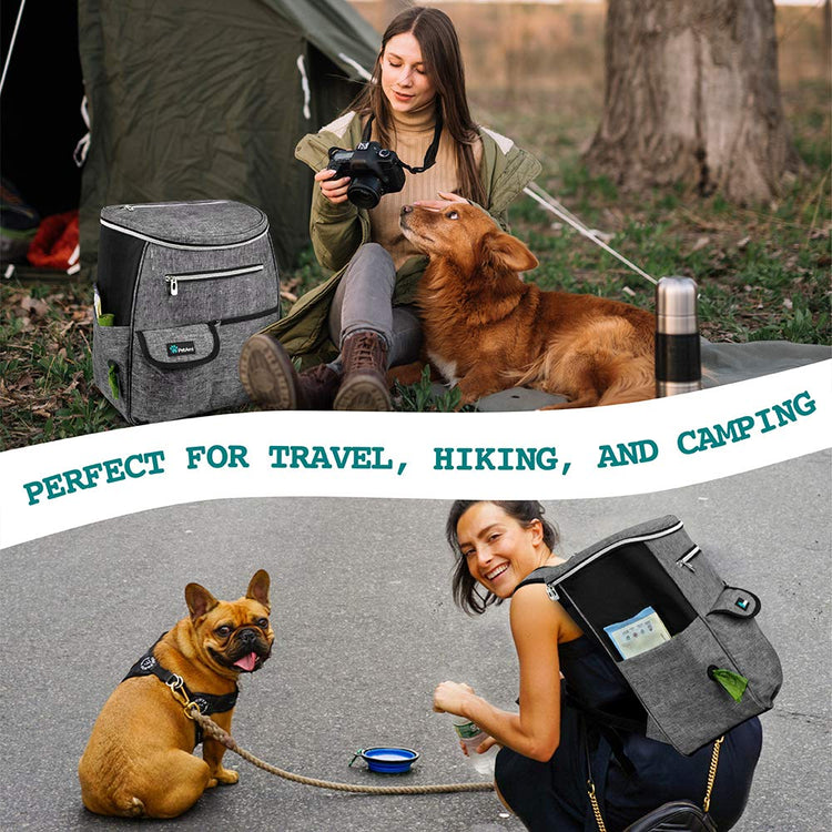 PetAmi Dog Travel Bag Backpack, Airline Approved Dog Bags for Traveling, Puppy Diaper Bag Supplies, Pet Camping Essentials Hiking Accessories Dog Mom Gift, Food Container, Collapsible Bowls, Gray