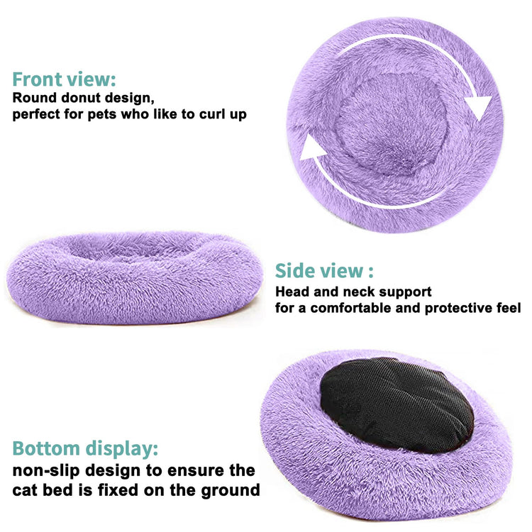 Dog Bed for Small Medium Large Dogs Cats, 20 inch Calming Washable-Round Cozy Soft Pet Bed for Puppy and Kitten with Slip-Resistant Bottom