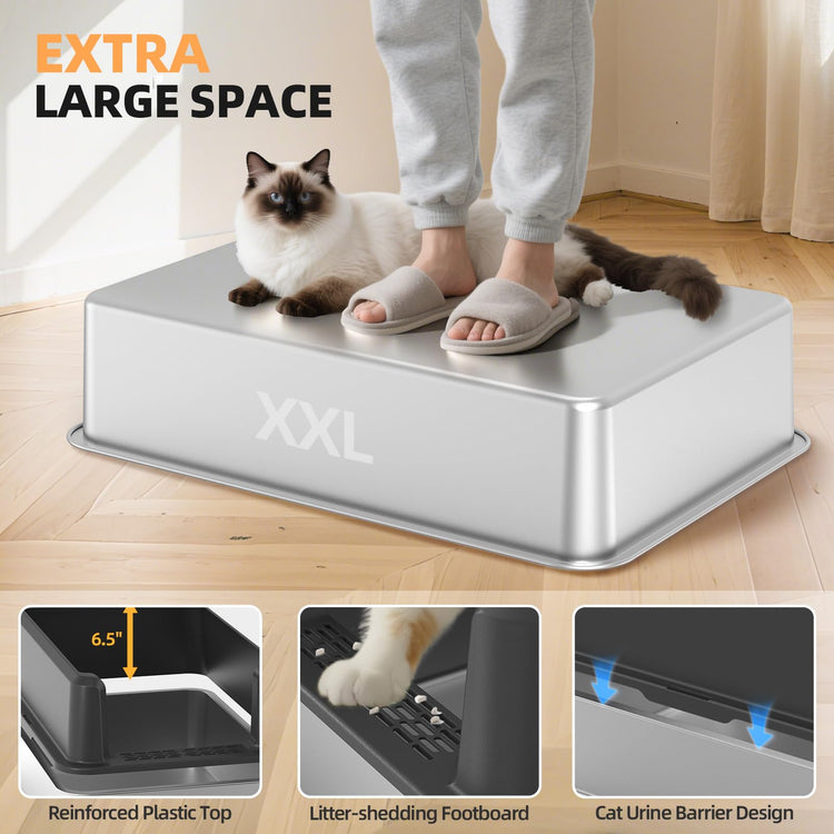 WoofiGo Enclosed Stainless Steel Cat Litter Box with Lid, XL Extra Large Litter Box for Big Cats, Metal Litter Pan High Sided, Never Absorbs Odors, Anti-Urine Leakage, Easy Cleaning, Include Scoop