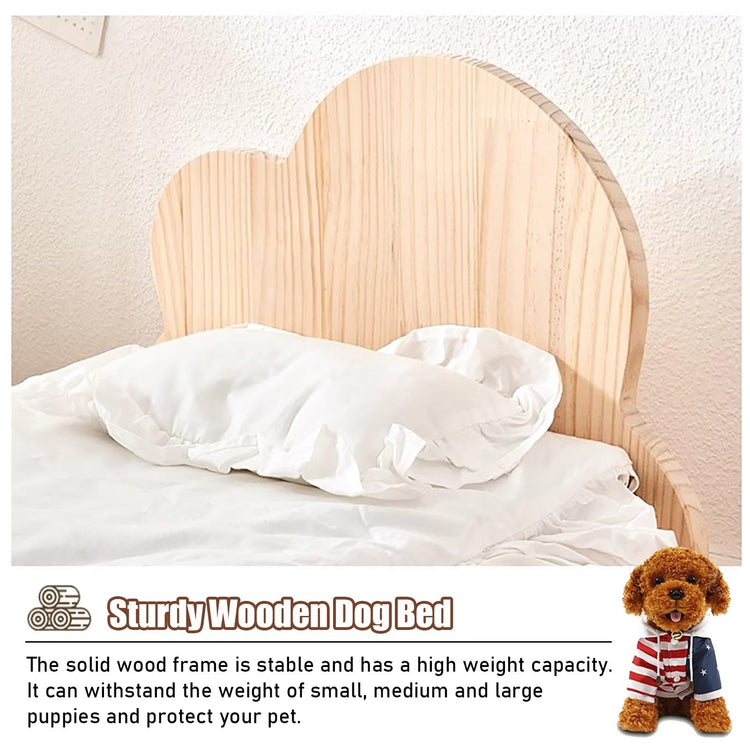 Dog Bed Cute Solid Pine Wood Frame Lifted Pet Bed, Curved All-Season Couch Dog Kennel Elevated, Waterproof Small/Medium Size Pet Gear Cot Furniture (Color : 2-with Bedding, Size : S-54 * 46 * (Wi