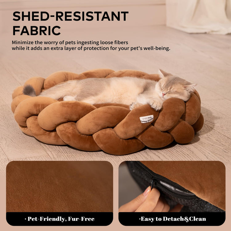CHEERPALS Weave Cat Bed for Indoor Cats,Cute Pet Bed with Washable Cushion Fluffy Kitty Bed for Small Dog(Dark Gray)