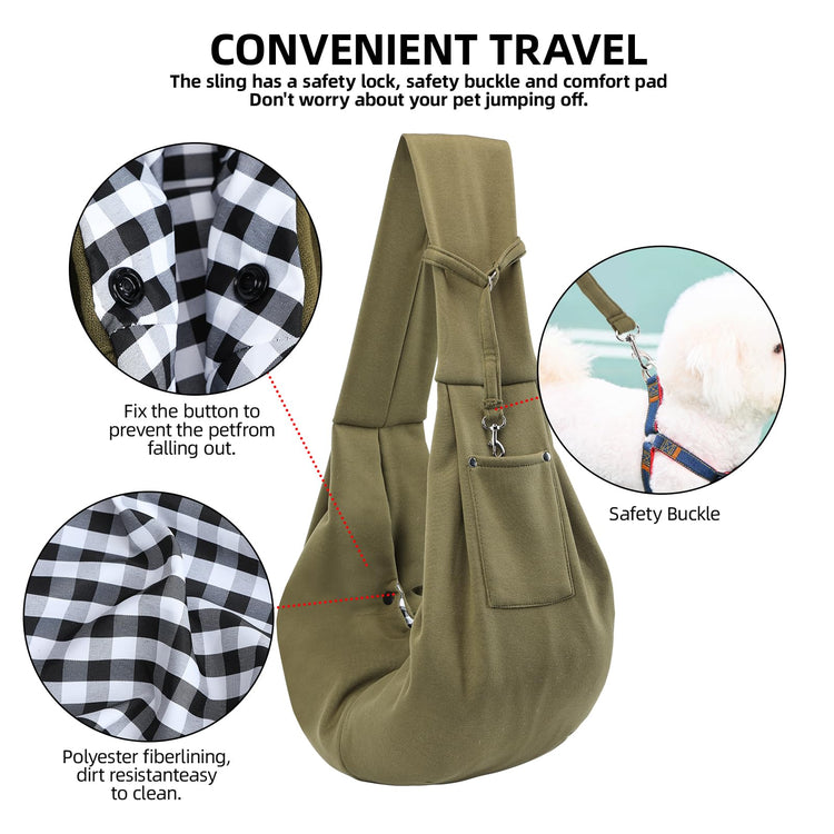 Dog Carrier Sling - Reversible Puppy Carrier Purse with Storage Pocket, Hand-Free Dog Sling Carrier for Carry Small Dogs and Cats, Travel Safety Harness, Dog and Cat Harness(Black)