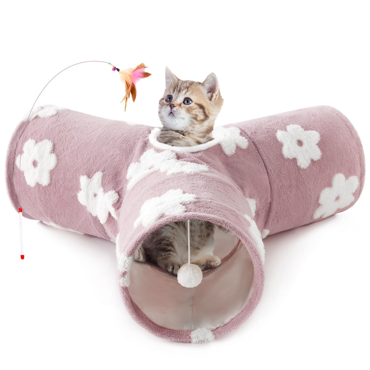 Tempcore Pet Cat Tunnel Tube Cat Toys 3 Way Collapsible, Tunnels for Indoor Cats，Kitty Bored Peek Hole Toy Ball Cat, Puppy, Kitty, Kitten, Rabbit