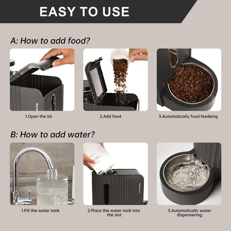 Gardner Pet Gravity Automatic 2-in-1 Pet Feeder, 0.8 Gallons*2 Cat Feeder and Water Dispenser Set, 100% BPA-Free and Stainless Steel Water Bowl for Dogs, Cats, Rabbits, Puppies (Light Woodgrain)