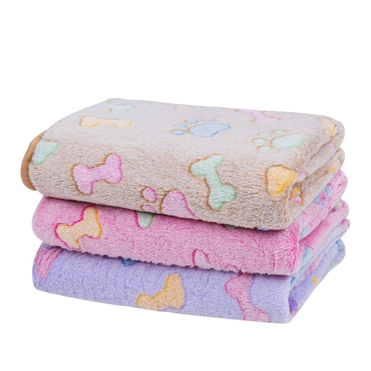 Dono 1 Pack 3 Dog Blankets, Soft Fluffy Fleece Pet Blanket Warm Sleep Mat Paw Print Design Puppy Kitten Throw Blanket Doggy Mat Blanket for Dogs