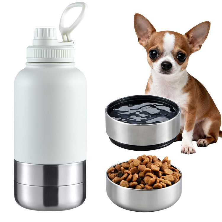 Cibaabo Insulated Dog Water Bottle with 2 Bowls, 32oz Travel Stainless Steel Double Wall Thermos, Portable Pet Dispenser, Gifts for Puppy Small Medium Dogs Walking Hiking and Camping