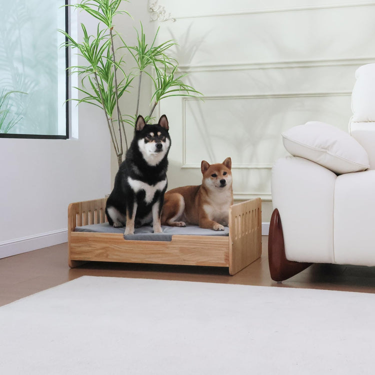 Elevated Dog Beds Frame with Mattress, Raised Wood Pet Bed Sofa Indoor for Large Medium Small Dogs Cats (Brown)