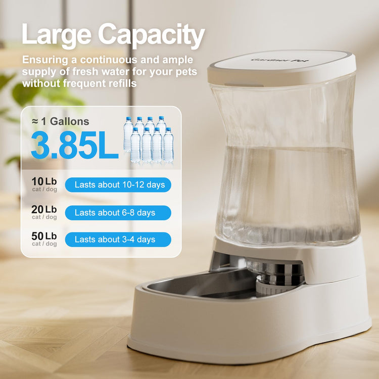 Gardner Pet Automatic Dog Water Dispenser Gravity Stainless Steel Water Waterer Feeder, 100% BPA-Free Large Capacity Water Feeding Bowls for Medium & Large-Sized Dogs Cats Other Pets -(1 Gallon)