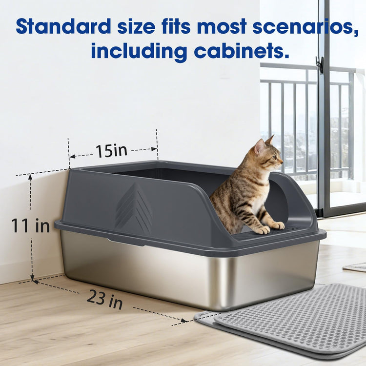 2 Pack XL Stainless Steel Litter Box, Metal Cat Litter Boxes with Lid, High Sided Enclosed Litter Boxes for Big Cat and Multiple Cats, Anti-Urine Leakage | Non-Stick Bottom & Includes Scoop