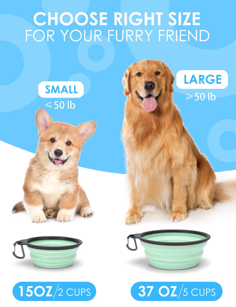 Aonkey Collapsible Dog Bowls with Bottle Carrier, 2 Pack Travel Dog Water Bowl Upgraded Carabiner, One-piece Molded Rim No Fall Off or Crack, Foldable Silicone Portable for Pets Walking Hiking 15oz