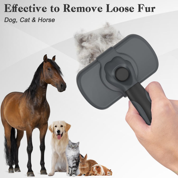 Dipoo Self-Cleaning Pet Grooming Brush - Skin-Friendly Deshedding Tool for Dogs & Cats in Pink, Removes Loose Hair and Tangles