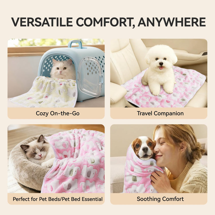 LINENLUX 1 Pack 3 Blankets Super Soft Fluffy Premium Fleece Dog Blankets for Puppy Cat Pet Blanket Flannel Throw Warm Sleep Dog Paw 23x16 inches