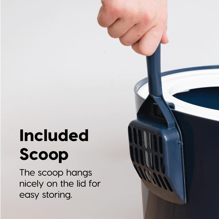 IRIS USA Cat Litter Box Large Open Top with High Sided Walls Tall Scatter Shield Scoop Included Easy Clean Plastic Pan Stain Resistant for Big Cats Kittens Indoor Multi-Cat Households