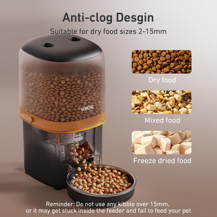 Yuposl Automatic Cat Feeders - 2L Cat Food Dispenser Easy to Use, Timed Automatic Pet Feeder with Over 180-day Battery Life, 1-6 Meals Dry Food Programmable Portion Control Also for Dogs