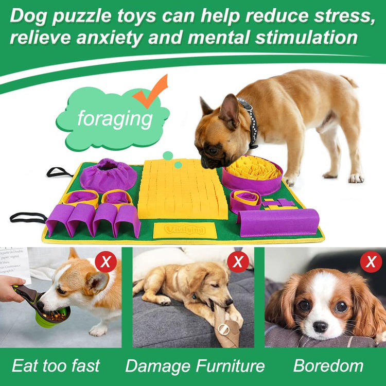 Vivifying Snuffle Mat for Dogs, Interactive Dog Puzzle Toy for Boredom and Mental Stimulation, Enrichment Feeding Game Sniff Mat Helps Slow Eating and Keep Busy